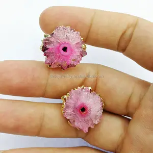 Phổ Biến Năng Lượng Mặt Trời Tự Nhiên Thạch Anh Druzy Bông Tai Pha Lê Sun Flower Vòng Slice Earring Stud Rock Nguyên Pha Lê Đá Trang Sức