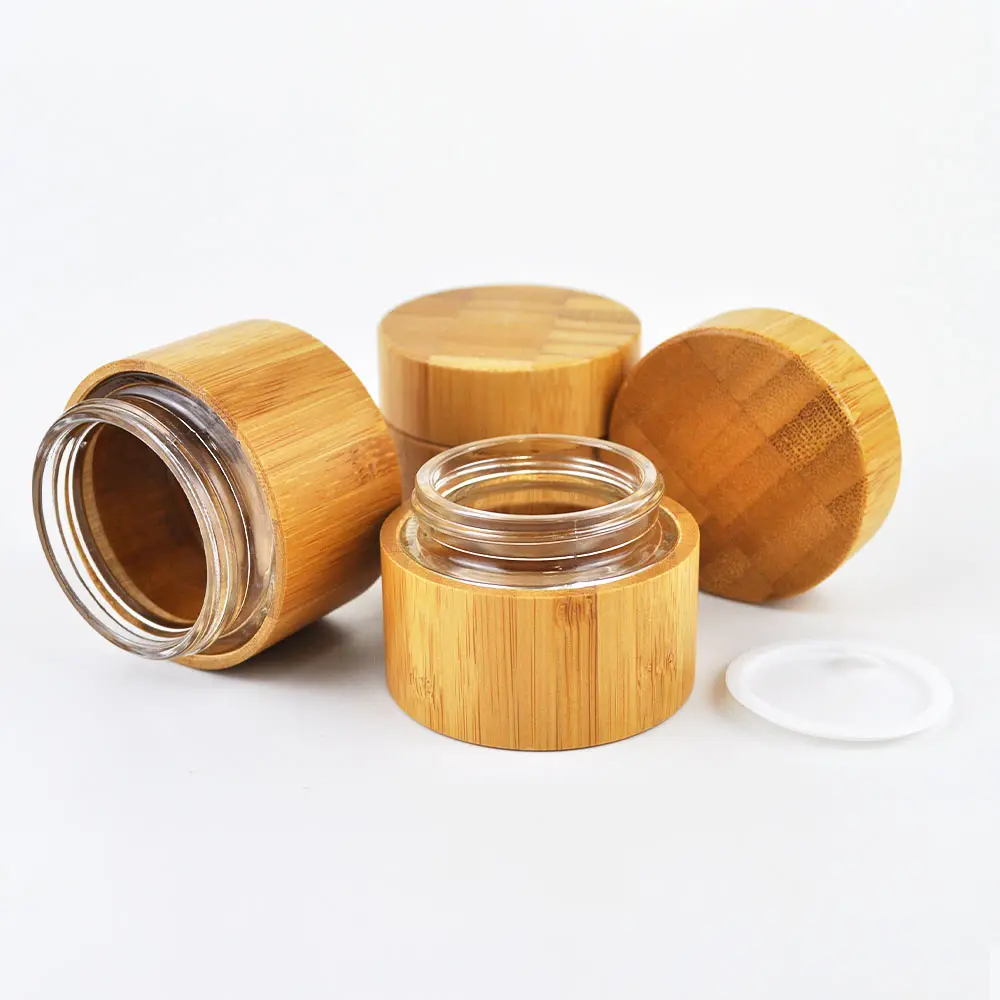 Wholesaler best eye cream white glass liner cosmetic jar 100ml packaging bamboo