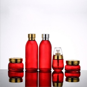 Flacon cosmétique de 30 ml, flacon de soin de la peau de 120 ml, flacon d'émulsion en verre rouge, pot à crème de 50 g, 30 g, bouchon doré argenté, flacon d'<span class=keywords><strong>essence</strong></span> - Product Image 6