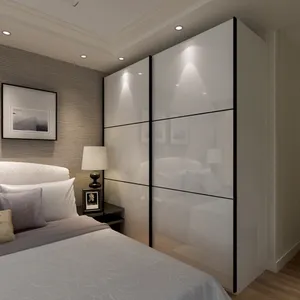Деревянный шкаф-гардероб белого цвета с высоким блеском на заказ, раздвижной шкаф, современные шкафы для спальни с зеркалом внутри