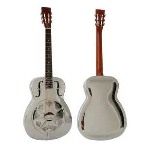 High quality Aiersi Brand Gloss Nickel Finish Bell Brass Body O Style Single Cone Bluegrass Acoustic Resonator Guitar for Sale