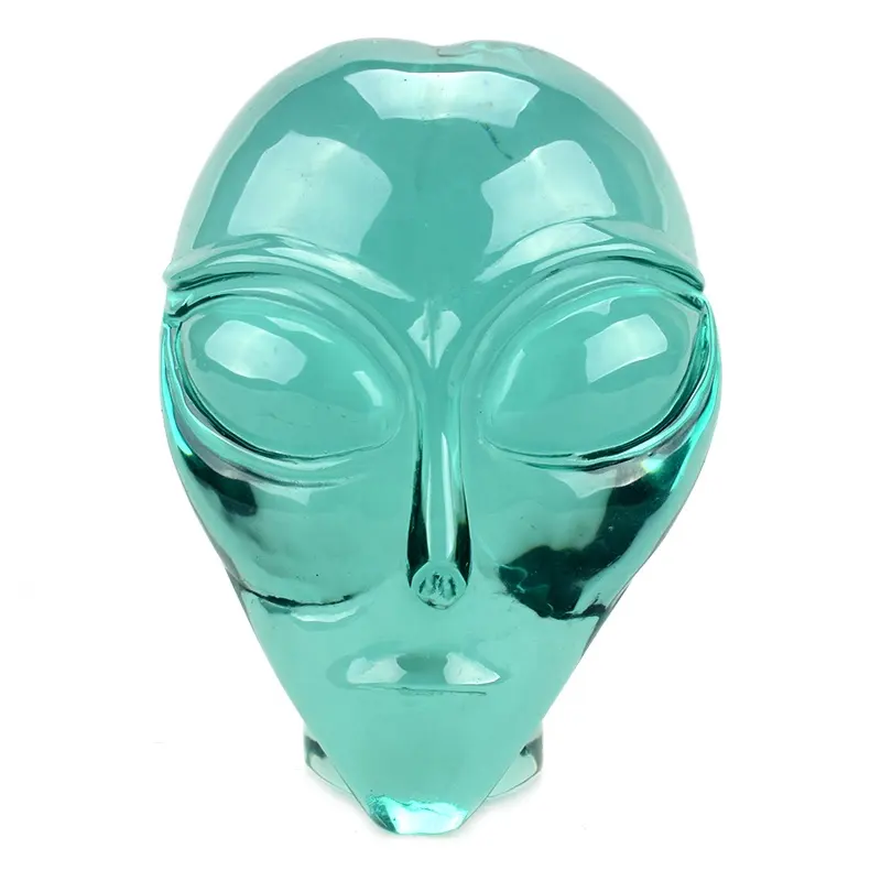 Green Opalite Glass Gemstone Hand Carved Alien Head Crystal Skulls