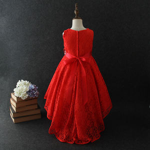 fashion kids short front long back red beautiful lace prom dresses for girls