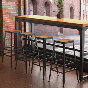 <span class=keywords><strong>Tabouret</strong></span> <span class=keywords><strong>de</strong></span> <span class=keywords><strong>bar</strong></span> industriel Loft, pour restaurant, café, en métal noir, avec siège en <span class=keywords><strong>bois</strong></span>, - Product Image 1