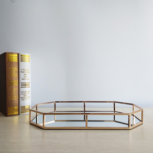 High Quality Vanity <strong>Round</strong> Micro <strong>Mirror</strong> Wedding Party Food Cutlery <strong>Tray</strong> Serving Holder <strong>Tray</strong> With Handles - Product Image 2