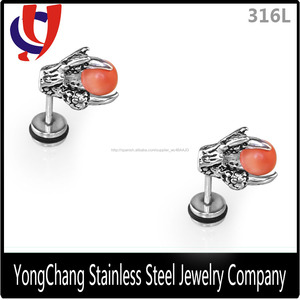 Alto pulido silver color medicado águila <span class=keywords><strong>de</strong></span> <span class=keywords><strong>acero</strong></span> forma <span class=keywords><strong>de</strong></span> cuentas pendientes <span class=keywords><strong>de</strong></span> perlas - Product Image 1