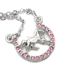 Moda Metal Rosa cristal caballo <span class=keywords><strong>Mustang</strong></span> Pony herradura collares Animal joyería personalizada - Product Image 4