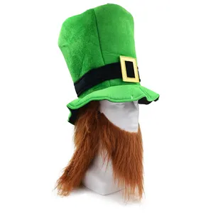 MH-2230 Partido Chapéu traje do duende Verde st patrick's day com cabelos e barbas