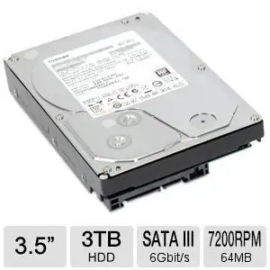 Cheap computer parts - 3TB 3.5 Form Factor, Hard Drive SATA III 6 Gb/s, 7,200 RPM, 64MB Buffer - HDKPC08