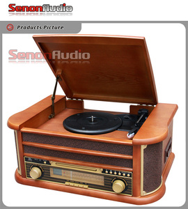 Tourne-disque rétro populaire en bois, lecteur de disques vinyles, programmable, <span class=keywords><strong>CD</strong></span>, USB, MP3, lecture de cassettes, <span class=keywords><strong>radio</strong></span>, port USB et prise casque - Product Image 4