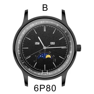 Черные японские мужские наручные часы-хронограф из нержавеющей стали PVD с Луной phse, специальные изогнутые кварцевые часы с кристаллами
