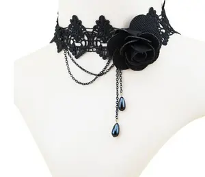 Donne 2016 Gothic Handmade Catena Fiore Nero Del Merletto Del Collare Del Choker Collana Robusta