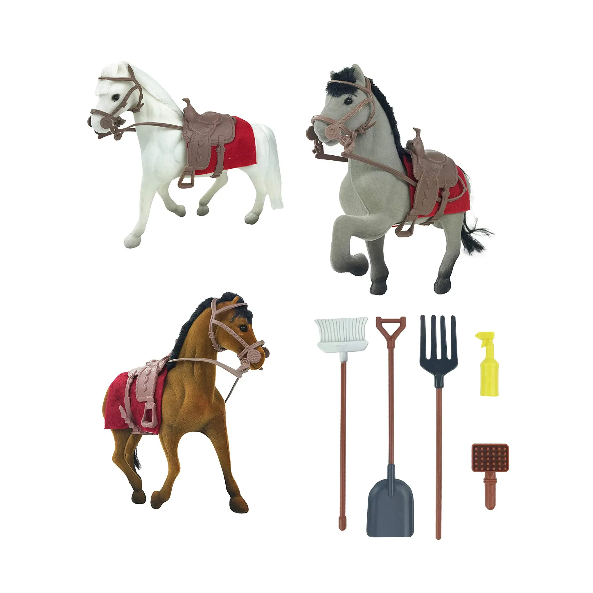 Paard Stabiele Take-Along Speelgoed Play Set Met Boerderij Gereedschap En Accessoires (Set Van 3) (Paard)