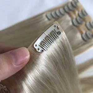 Clip In Hair Extension Blond #613 Remy Peruaanse Haar Clips Op Inslag