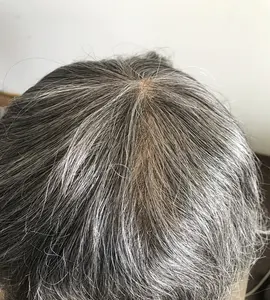 Línea de cabello natural Gris Color plata Mono Cabello humano europeo Piezas parciales Pelucas completas para la pérdida de cabello Hombres