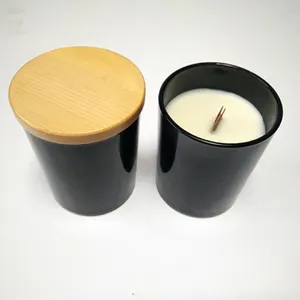 Großhandel 8x9cm schwarz glas gemischt düfte soja kerzen mit holz docht