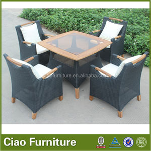 Cuatro plazas mesa de <span class=keywords><strong>comedor</strong></span> de ratán mimbre muebles de jardín de madera de <span class=keywords><strong>teca</strong></span> al aire libre - Product Image 1