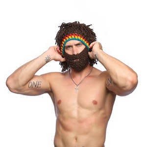 Akrilik Rüzgar Geçirmez Kayak Maskesi Örme şapka Viking Pillager Sakal Komik sıcak kış örme şapka Bere - Product Image 1