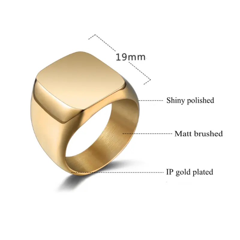 stainless steel gun color square blank ring face is used for engraving patterns or letter rings