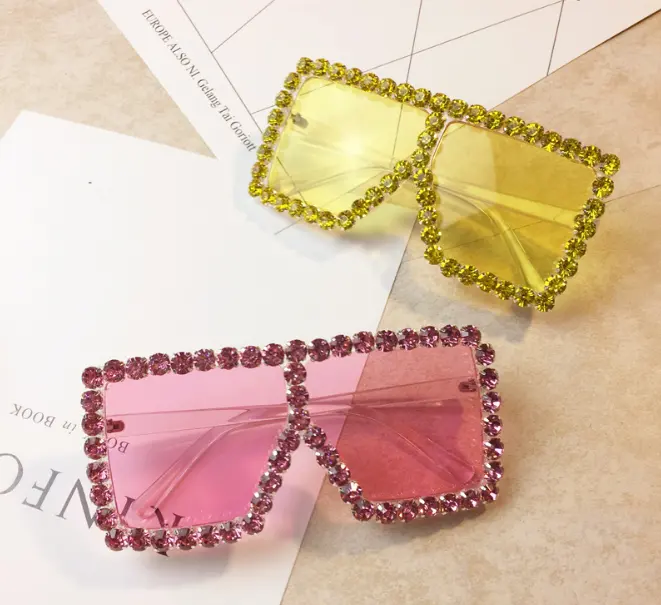 2024 usa big frame square colorful diamond sunglasses shades