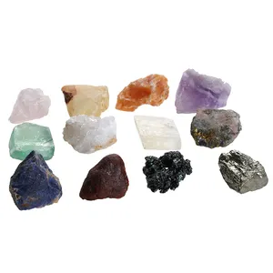 Educational gift natural mineral and rock natural gemstone 12 different pcs in collection box