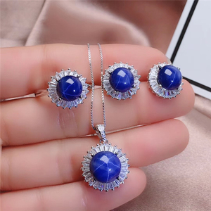 Conjunto de Joyería de Plata de Ley 925 con Zafiro Azul Estrella de Alta Calidad - Product Image 1