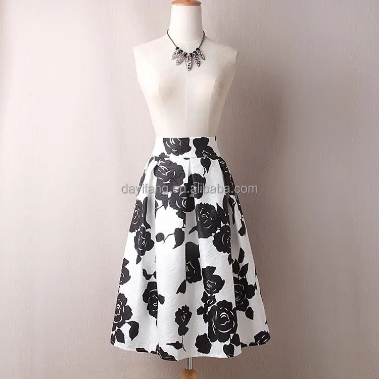 A line midi skirt women pleated high waist lady skirt vintage floral print casual 2016 summer fashion ball gown skirt