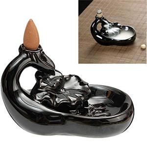 Noir Porcelaine D'encens Cône Porte-Brûleur En Céramique Lotus Étang Reflux De Fumée Parfumée <span class=keywords><strong>Cense</strong></span> - Product Image 1