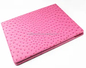 Mode Peach Pink Ostrich PU Wanita Kulit Dokumen File Folder Untuk Konferensi