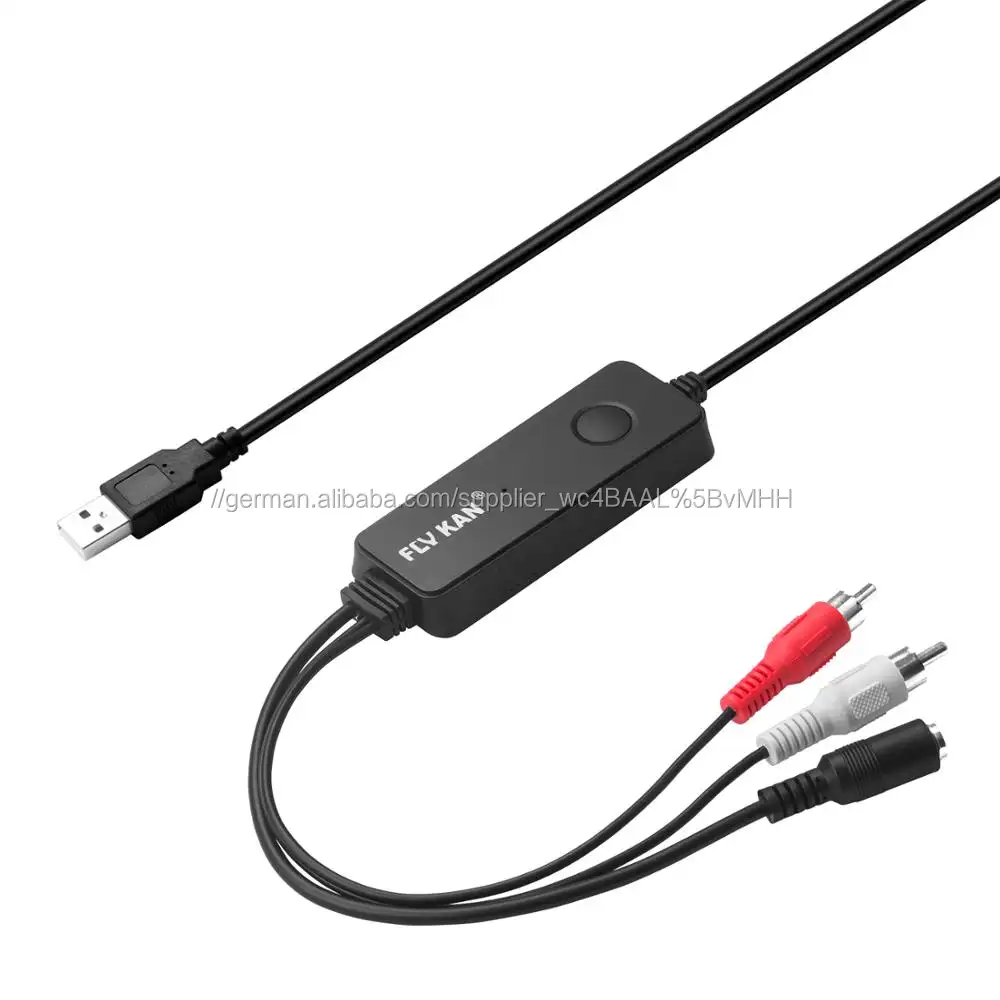 Fly Kan Externe USB Soundkarte 2.1 - USB auf 2 Cinch RCA(R/L) Audio Adapter, 3.5mm(4 Pole)Aux Jack für Gaming Headphone