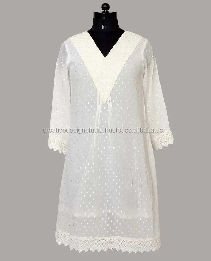 Georgette-Bordado de lujo, color blanco, Kurtis, hermoso encaje y diseño