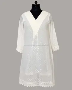 Lüks nakış beyaz Georgette Kurtis güzel dantel ile ve tasarım