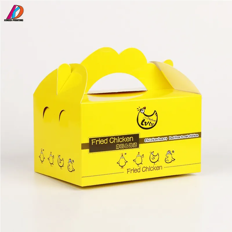 Caja de cartón de grado alimenticio para pollo fritado, caja de cartón de papel con mango de transporte