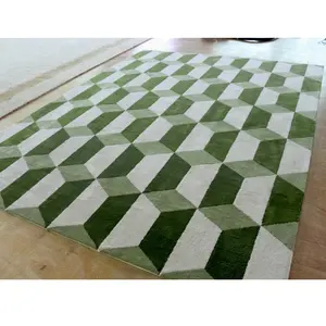 Green White Geometric Pattern Area Rugs Carpet For House