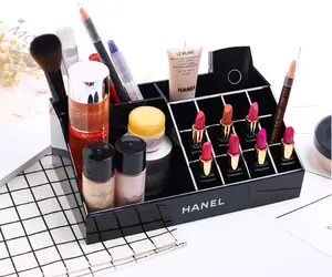 Hitam acrylic makeup organizer kotak penyimpanan plastik kosmetik penyelenggara