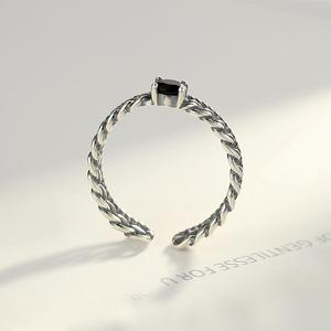 CZCITY โซ่คิวบาสไตล์วินเทจ925เงินไทยเครื่องประดับเปิดข้อมือสีดำ CZ แหวนสำหรับผู้หญิง - Product Image 5