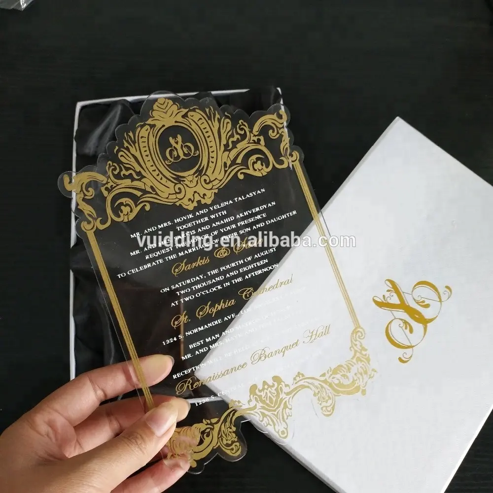 Tarjetas de invitación de acrílico transparente personalizadas de moda para recuerdo de boda