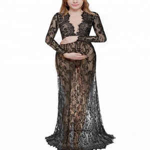 <span class=keywords><strong>Vestido</strong></span> de Maternidad para Fotografía, Sexy, Transparente, con Escote Profundo en V, Encaje, Elegante, para Sesiones Fotográficas de Verano, Vestidos para Embarazadas - Product Image 4