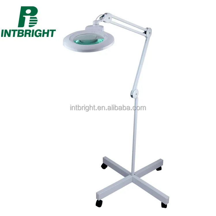 Cosmetic rolling floor stand indoor light industrial change lens magnifier floor lamp with led