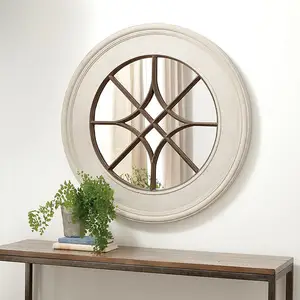 80 centimetri Rustico in legno di Grandi Dimensioni antico finestra rotonda con cornice appeso a parete specchi decorativi