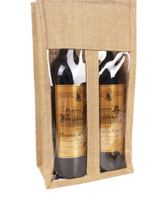 Venta al por mayor botella de vino reciclada yute Tote Durable reutilizable tela resistente <span class=keywords><strong>bolsas</strong></span> de vino patrón personalizado impermeable ventana personalizada - Product Image 3