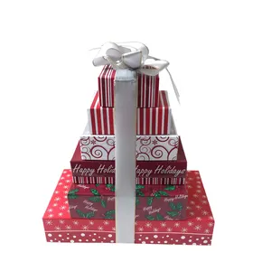 싼 크리스마스 단단한 종이 상자 세트 리본 초콜릿 포장 크리스마스 선물 상자