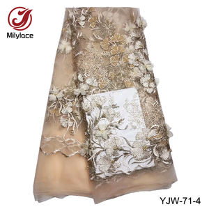 <span class=keywords><strong>Abiti</strong></span> <span class=keywords><strong>eleganti</strong></span> 5 iarde tessuto ricamato fiore nuziale con perline 3d tessuto di pizzo - Product Image 4