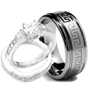 His & HERS 3 unidades compromiso anillos de boda set - Product Image 5