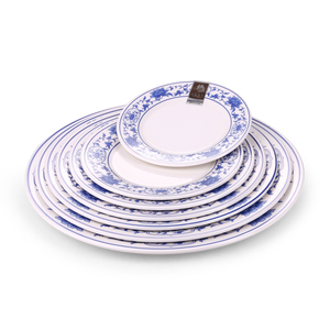 Fiore di peonia Disegno Melamina Si Presenta Come Porcellana <span class=keywords><strong>Blu</strong></span> <span class=keywords><strong>Set</strong></span> di Piastre - Product Image 1