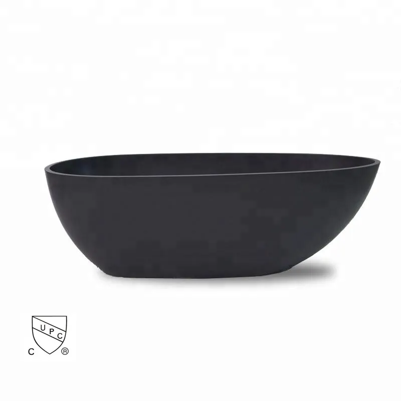 Bath Bathtubs Good Quality Matt Glossy Finish Bath Stone Pure Black Freestanding Solid Surface Tub Modern Stand Alone Acrylic Resin Bathtub