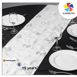 Hermoso plata satén rosette bordado mantel sequin escritorio corredores - Product Image 1