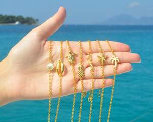 Vòng Chân Bãi Biển Mạ Vàng 24K, Vỏ Cowrie, Rùa, Dứa, Cá Ngựa, Sao Biển, Vòng Tay Mắt Cá Chân Cây Cọ - Product Image 2