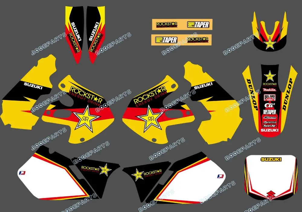 รูปแบบใหม่ (ดาวสีเหลือง) ทีมสติ๊กเกอร์สติ๊กเกอร์ชุดกราฟิกสำหรับซูซูกิ RM125 RM250 1999 2000 DST0156