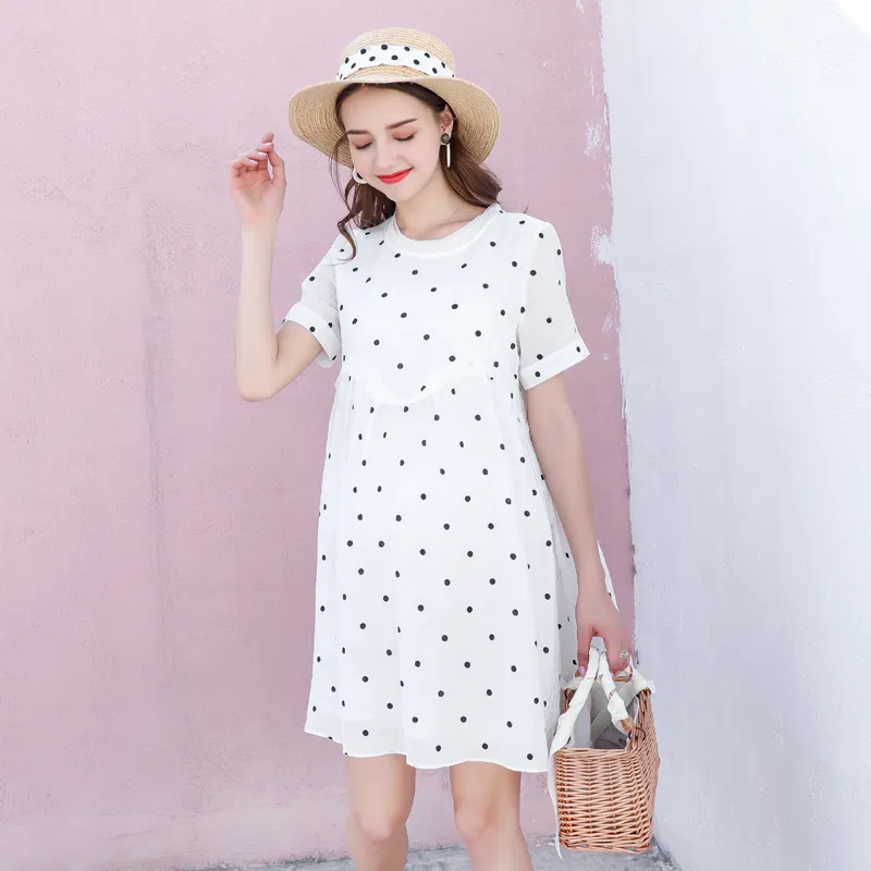 Summer Fashion Maternity Clothes Design Breathable Chiffon Printed A-line Women dresses